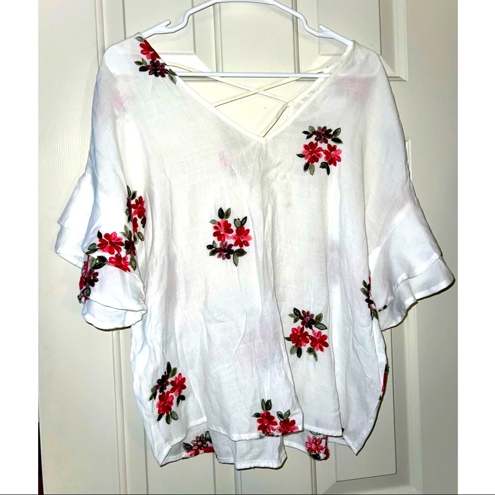 Oversized floral embroidered top